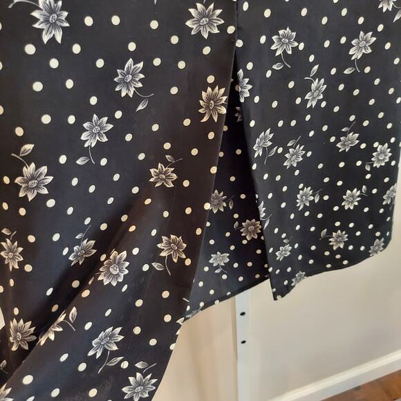 90s Maxi Skirt Black White Floral Polka Dot Tie Waist Whimsigoth Whimisical - Picture 7 of 10